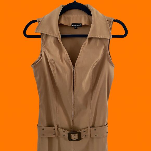 90's 00's vintage bodycon flare leg y2k jumpsuit one piece Size 9 wet seal - Picture 2 of 6